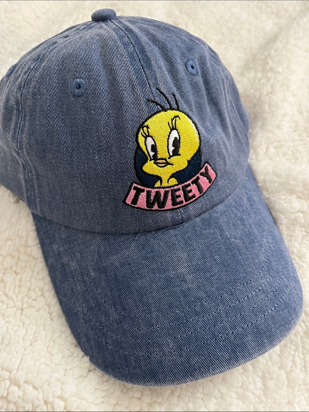Looney Tunes Tweety Bird Embroidered Washed Denim Dad Hat Baseball Cap